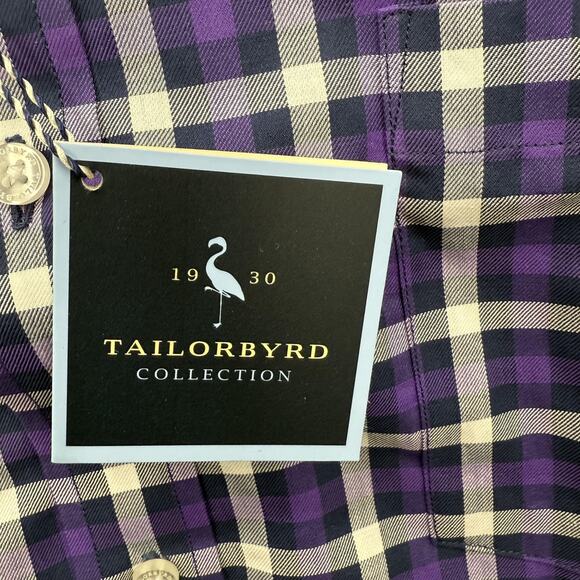 Tailorbyrd Collection Shirt Mens Large Purple Plaid 100% Cotton Button Up - Picture 4 of 11